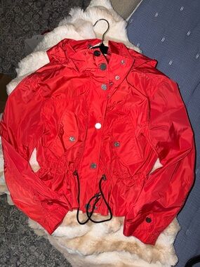 Michael Kors Red Women's Lightweight Hooded rain jacket wind breaker